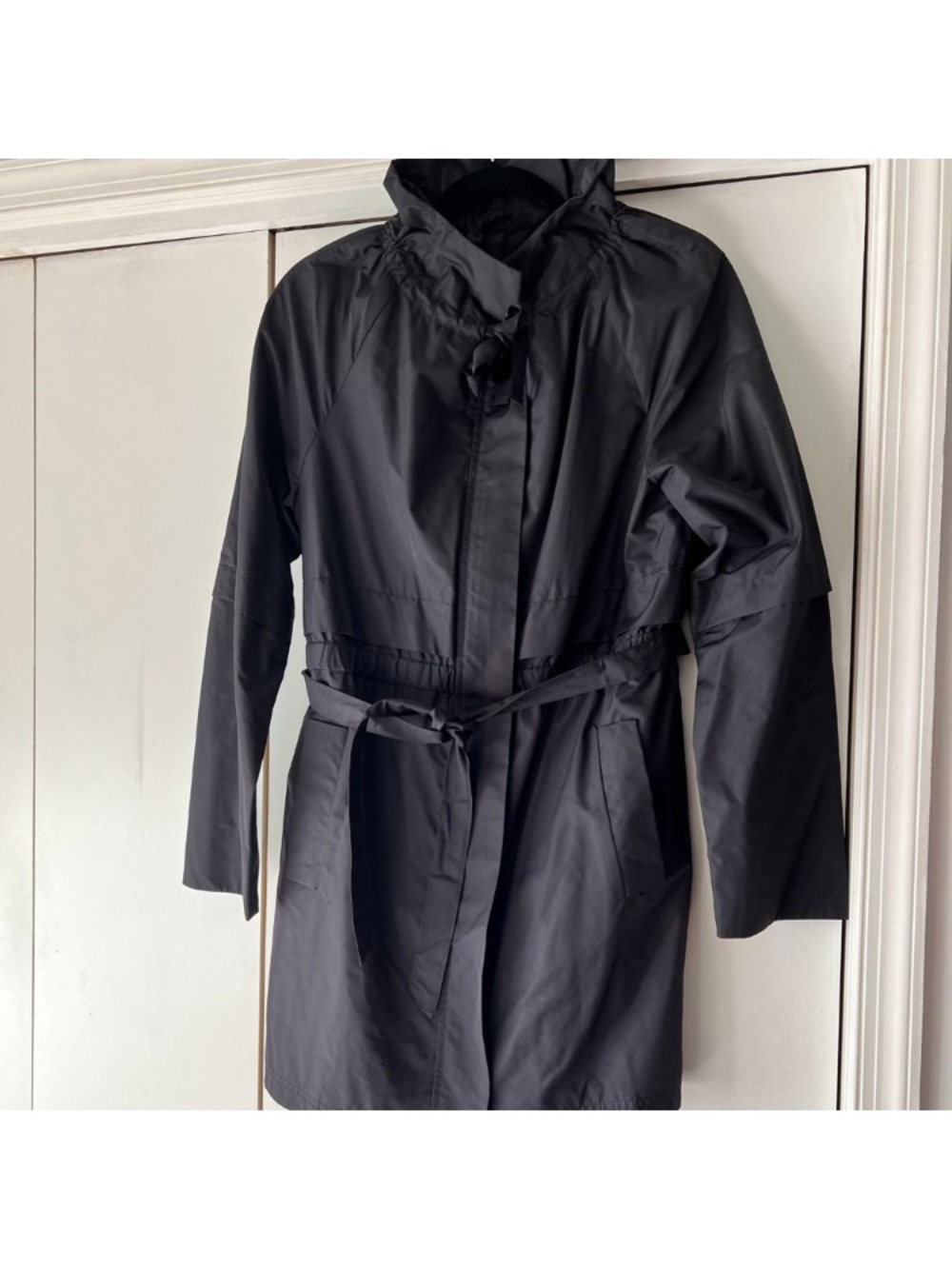 Ann Taylor Loft Black Hooded Trench Coat - Women's Lightweight Rain Jacket